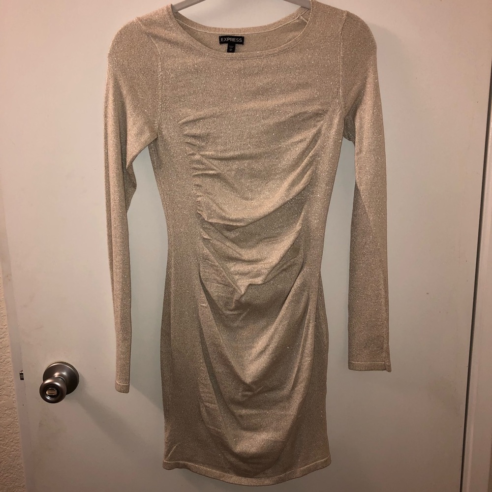 Express Gold Glitter Sweater Dress